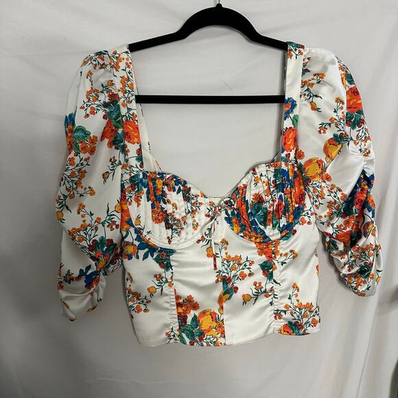 For Love & Lemons Brandy Floral Top Ivory Size Small - Picture 3 of 8